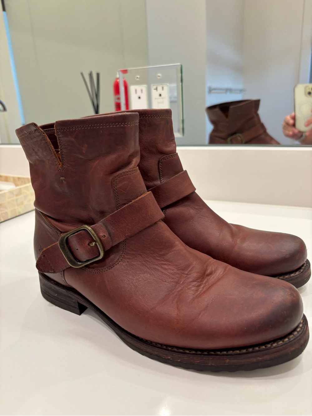 Frye Veronica moto bootie 8.5 in redwood